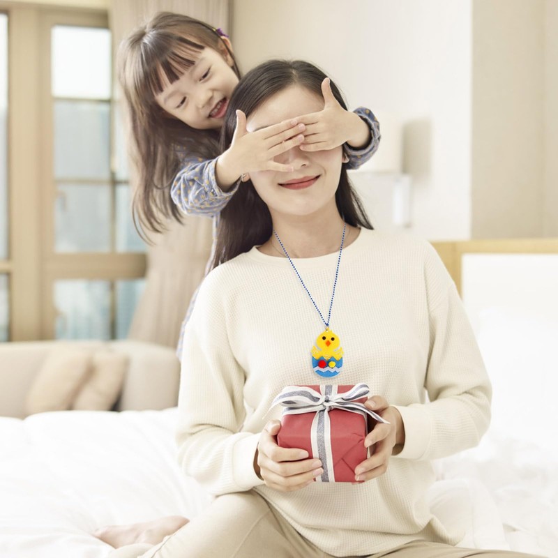 Ycfish 4 Pcs Easter Eggs Necklaces, Easter Beaded Bunny Necklaces,