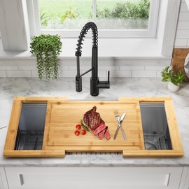 Bamboo Expandable Over The Sink Cutting Board with Juice Groove for kitchen, Wooden Kitchen Sink Cover Chooping Board for Counter Space