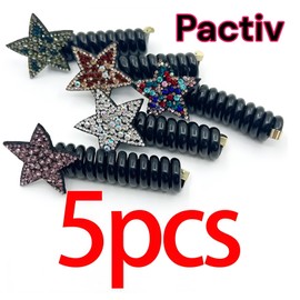 PACTIV 5pcs Sparkling Rhinestone Star Phone Cord Hair Ties Set - Elastic, Durable Spiral Headbands for Women & Girls,Hair Ties Women Elastic Hair Ties, medium multicolor