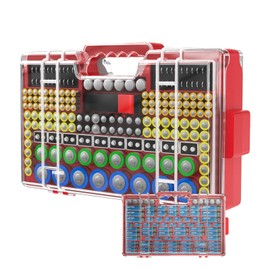 Battery Organizer Storage Holder Box Case with Tester, Ultra-Large 275+ Batteries Double-Sided Variety Pack,Holds AA AAA 4A C D Cell 9V 3V Lithium18650 LR44 CR2 CR123 CR1632 (Red)
