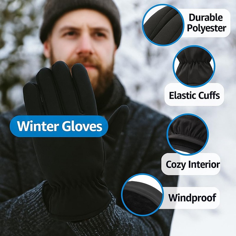Polar Extreme Heat Mens Sherpa Lined Stretch Glove -Grey-L/XL
