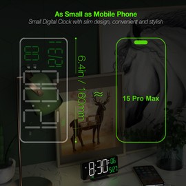 KOSUMOSU Digital Clock for Bedroom, 6.7in Black Alarm Clocks for Bedrooms,Auto Dimming, Date, Day of Week, Indoor Temperature,Digital Alarm Clock,Clocks for Living Room