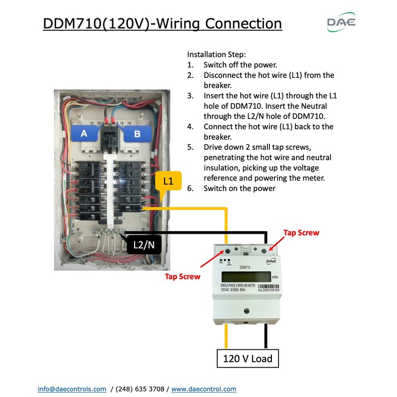 DAE DDM710 120V kWh Meter 100A 1P2W(1 hot wire, 1