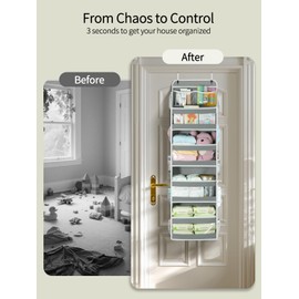 Yecaye 5 Tier 1Pc Over the Door Organizer 42 lbs Load, Swing-proof Door Organizer Hanging with Clear PVC Windows, Behind the Door Storage for Bedroom Nursery Closet Laundry Pantry Bathroom, Grey
