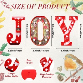 Honoson 3 Pcs LED Marquee Light Up Letters Joy Christmas Alphabet Letter Signs JOY LED Letter Lights For Mantle Home Bar Bedroom Tabletop Fireplace Wall Xmas Wedding Party Decor