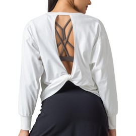 Colorfulkoala Long Sleeve Shirts Crew Neck Oversized Tops for Women Casual Workout T-Shirts with Thumb Holes (White, S)