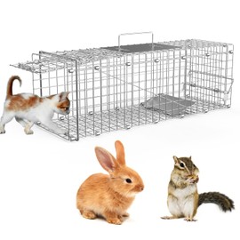 Small Live Animal Trap Cage, 23.3x7.24x7.72 Galvanized Catch and Release Trap for Squirrels, Chipmunks, Small Kittens, Rabbits, Weasels, Rats– Collapsible for Easy Storage for Outdoor