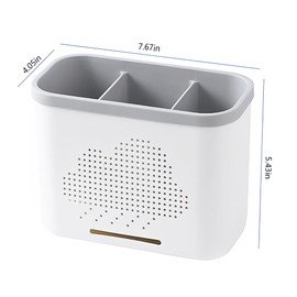 3 Slots Toothbrush Holder and Toothpaste Holder with Drain Hole, Detachable Easy Cleaning Multi-Functional Organizer Caddy Storage for Bathroom Vanity Sink Kitchen (White+Gray 3 compartments)