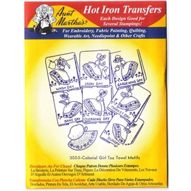 Colonial Girl Tea Towel Motifs Aunt Martha's Hot Iron Embroidery Transfer by Aunt Martha's