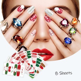 SILPECWEE 8 Sheets Christmas Nail Wraps for Women Stick on Nail Polish Strips Gel Nail Strips Self Adhesive Nail Polish Stickers Full Fingernail Sticker Nails Manicure Kit with Nail File