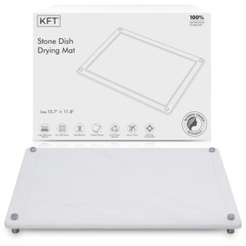 Large Stone Drying Mat for Kitchen Counter, Water-Absorbent Diatomaceous Stone Dish Drying Mat, Multi-Purpose Stone Drying Mat for Cups & Dishes, 4 Non-slip Stainless Steel Screws (White, 15.7x11.8in)