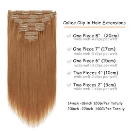 Caliee Hair Extensions Clip in Human Hair Auburn Double Weft Clip in Human Hair Extensions Thick ends Seamless Hair Extensions Clip in 18inch with 16 Clips