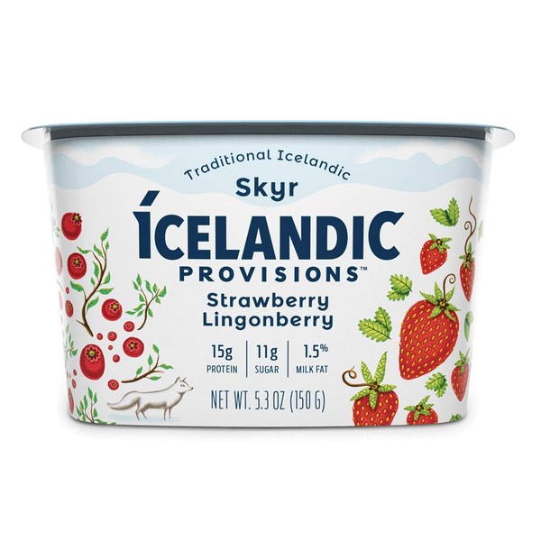 Icelandic Provisions Strawberry Lingonberry Skyr Yogurt, 5.3 Ounce (Pack of