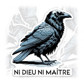 No Gods No Masters Sticker or Magnet Christmas Ornament French Ni Dieu Ni Maitre Retro Humor Vintage Crow Waterproof Vinyl Bumper Sticker for Water Bottle Car Laptop