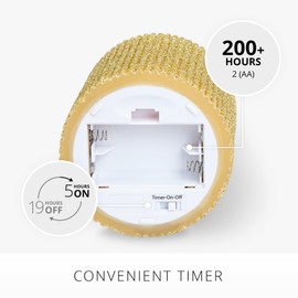 Luminara Rich Gold Glitter Ribbed Flameless LED Candle Moving Flame Pillar, Real Wax, Flat Top, Timer (3.25" x 4.5")