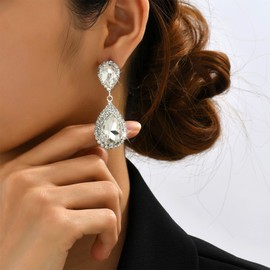 Silver Rhinestone Teardrop Earrings for Women Dress Crystal Teardrop Dangle Earrings Sparkly Prom Wedding Bridal Earrings Formal Party Jewelry Gift for Women