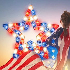 GLOWNOVA 50 Lights Lighted Red White and Blue 4th of July Star Window Silhouette Decoration