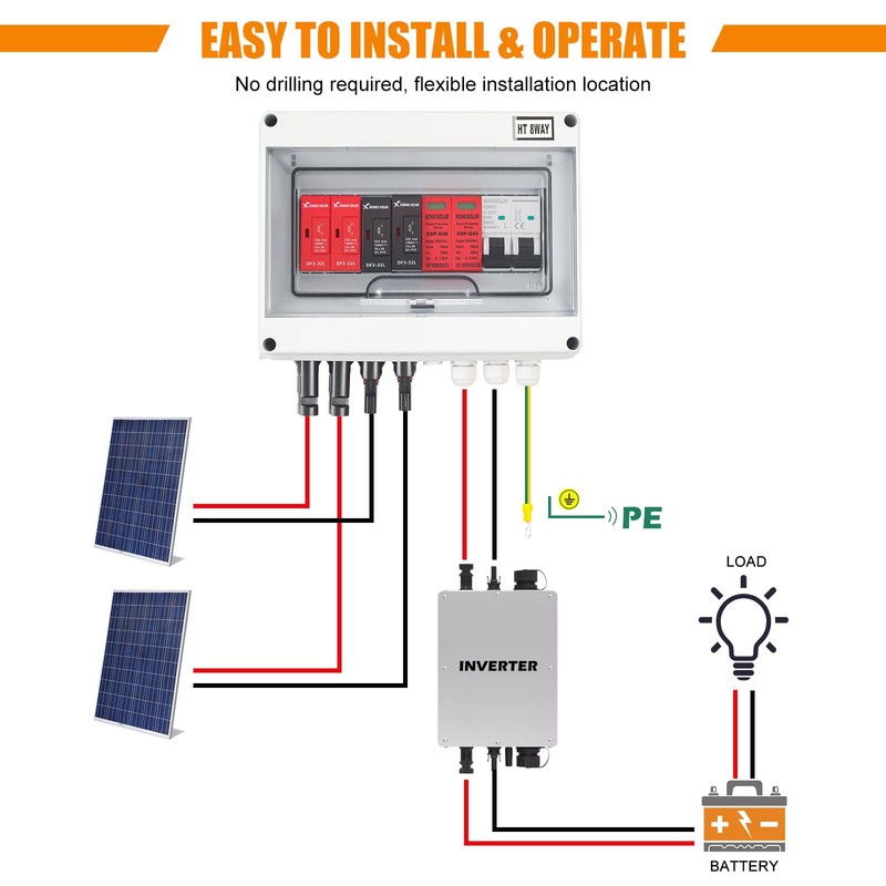 32A 600V DC PV Solar Combiner Box, 2 String 2