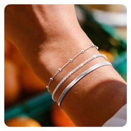 Women's Bracelet, Silver Bracelet Set, Glitter Bracelet, Adjustable Stackable Chain Bracelet for Women, Girls, Maid of Honour Bracelet, Mother Jewellery Gift