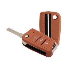 keyzone Striped Silicone Key Cover Compatible for Jetta, Tiguan, Taigun, T-ROC, Virtus 3 Button flip Key (KZS17_TiguanFlip_Brown)
