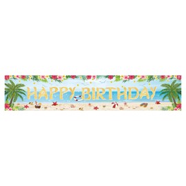 Hawaiian Happy Birthday Banner, 8.2x1.64ft Large Tropical Luau Ocean Birthday Party Decorations Sea Theme Hanging Backdrop Sign Summer Beach Party Baby Shower Supplies