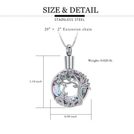 Yinplsmemory Tree of Life Urn Necklace for Ashes Women Giraffe Cremation Jewelry Ashes Pendant for Human Pet Memorial Ash Jewelry