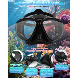 Snorkel Set Adults, Aeelike Anti-Fog Panoramic View Snorkeling Mask & Dry Top Snorkel, Professional Snorkeling Set Adult for Swimming Diving Snorkelling, Travel Snorkeling Gear with Earplugs Mesh Bag