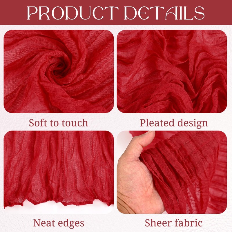 6 Pack Red Cheesecloth Table Runner, 10Ft Boho Gauze Table