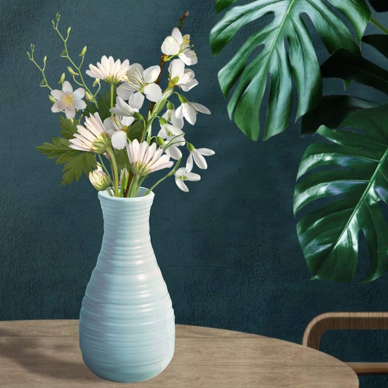 Unbreakable Vase for Flowers, Ceramic Look Plastic Vase for Home