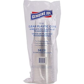 Genuine Joe Clear Plastic Cup, 12oz, For Cold Beverages, 25/Sleeve, 20 Count