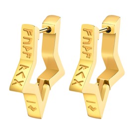 Flongo Men's Viking Pentagram Earrings: Black Gold Silver Stud Earrings Stainless Steel Norwegian Viking Star Rune Hoop Earrings Punk Amulet Geometric Earrings Jewellery Gift for Men Women, Stainless