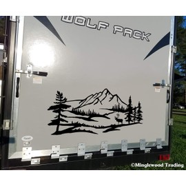 Minglewood Trading Ivory | Elk Mountain Scene Vinyl Sticker | Camper RV Travel Trailer Graphics Caribou | Die Cut Decal | 32.5w x 15h inches | Multiple Sizes Colors