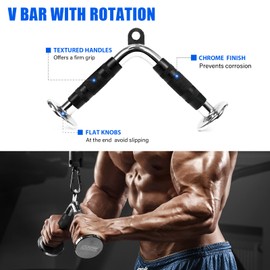 POWER GUIDANCE Cable Machine Attachment, LAT Pulldown Attachments, Cable Attachments for Gym, Home Gym Accessories (3.0 V Handle + Triceps Rope + V-Shaped Bar)