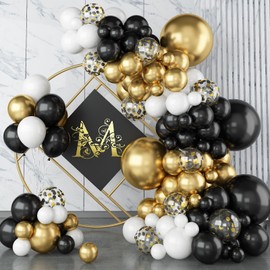 Black and Gold Balloons Garland Arch Kit, 119 Packs 18 12 10 5 In Black White and Metallic Gold Confetti Latex Balloons Arch for Men Women Birthday Wedding Graduation Father's Day Decoration