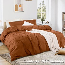 NEXHOME PRO 100% Organic Cotton Duvet Cover Set Twin Size Linen Pleated Design,Terracotta Burnt Orange, 2PC Bedding Set with Zipper Closure, Soft, Lightweight and Breathable (68"x90", No Comforter)
