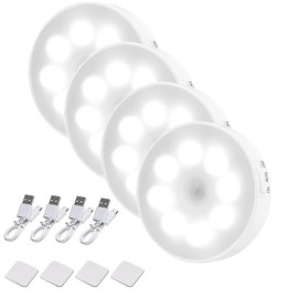 Luces con Sensor de Movimiento,4 Piezas. Luz de Noche, Luz Nocturna LED Recargable por USB con Imán, Ideal para Escaleras, Sala, Closet, Estudio, Cocina (Luz blanca)