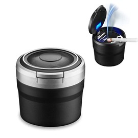 Fcslvy Car Ashtray, Portable Travel Auto Car Ashtray, Easy Clean Up Detachable Car Ashtray with LED Light with Flip Lid, Self Extinguishing Ash Tray for Cars Van Outdoors Camping(Gray)