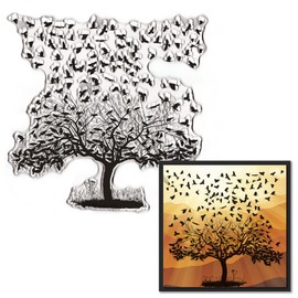 ALIBBON Fall Tree Background Clear Stamps for Card Making and Photo Album Decorations, Winter Trees Crow Clear Stamps, Autumn Trees Transparent Rubber Stamps for Crafts and DIY Scrapbooking