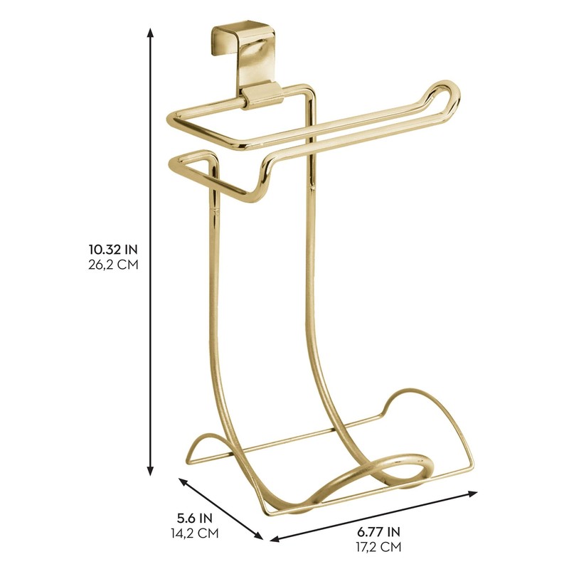 iDesign Over-The-Tank Toilet Paper Holder with Storage - Gold
