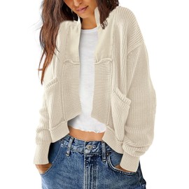 SENSERISE Womens Cardigan Sweaters Chunky Cable Knit Sweater Open Front Long Sleeve Outerwear Coats Fall Outfits(Cream Beige,M)