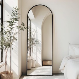 FAB&DELUXE Full Length Mirror - 59"x16" Standing or Leaning Full Body Mirror with Aluminum Alloy Frame, Floor Mirror for Bedroom Bathroom Wall Decor, Arched, Black