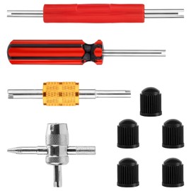Gosknor 4pcs Valve Core Removal Tool, Dual & Single Head Valve Stem Core Remover 4-Way Valve Stem Wrench Extractor with Dust Caps Repair Installation Tools for Car Truck HVAC Air Conditioner