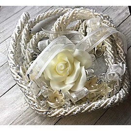 OOKI- Wedding Love Rope, with Flowers & Glitter Rhinestone. Traditional Wedding Lasso/Lazo de boda. (Ivory)