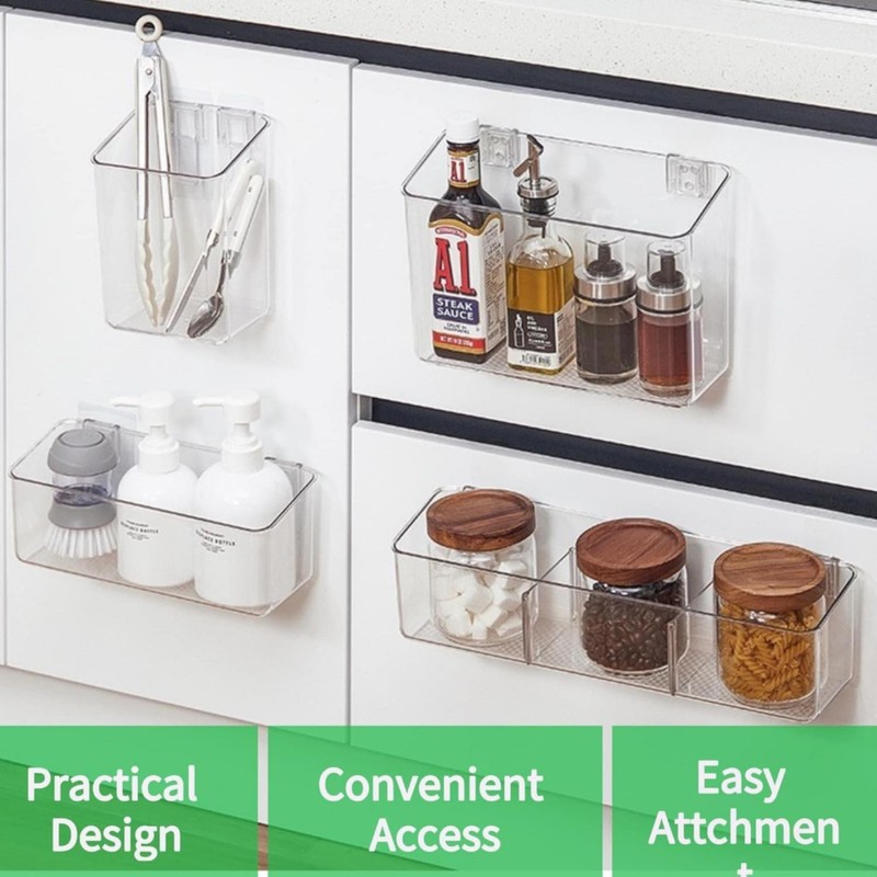 Plastic Over Cabinet Door Organizer, Adhesive Mount Storage Organizer Container