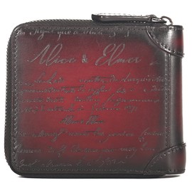 JKRO Men's Bifold Wallet, Round Zipper, Genuine Leather, Wallet, Bill Storage, Coin Storage, Large Coin Purse, Card Slots, YKK Zipper, Bi-Fold Wallet, red