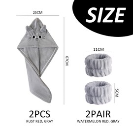 2 Pieces Of Shower Caps And 2 Pairs Of Anti-Humidity Wristbands, Absorbent Hair Drying Cap, Bath Accessories, Anti-Frizz Drying Cap, Cute Cartoon Hair Drying Cap