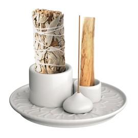 Palo Santo Holder - 4 in 1 Incense & Candle Holder - Ceramic Incense Holder Ash Catcher Tray for Meditation Room - Easy to Clean (White)