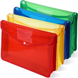 4 Pack A4 Expanding Plastic File Folders Waterproof Document Organizer with Snap Button Multiple Pockets, Office Home Office Storage (4 Color)