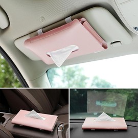 HEKE Soporte de pauelos para Visera, Caja de pauelos para Visera de Coche con Banda de Goma elstica Ajustable, Funda organizadora de Piel sinttica... 