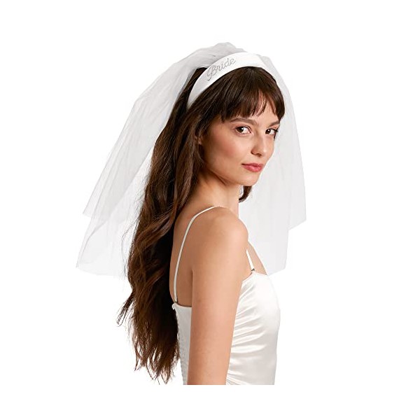 xo, Fetti Bachelorette Party Decorations Rhinestone Headband with Detachable Veil | White Headpiece Bridal Shower Gift, Bridesmaid Favors